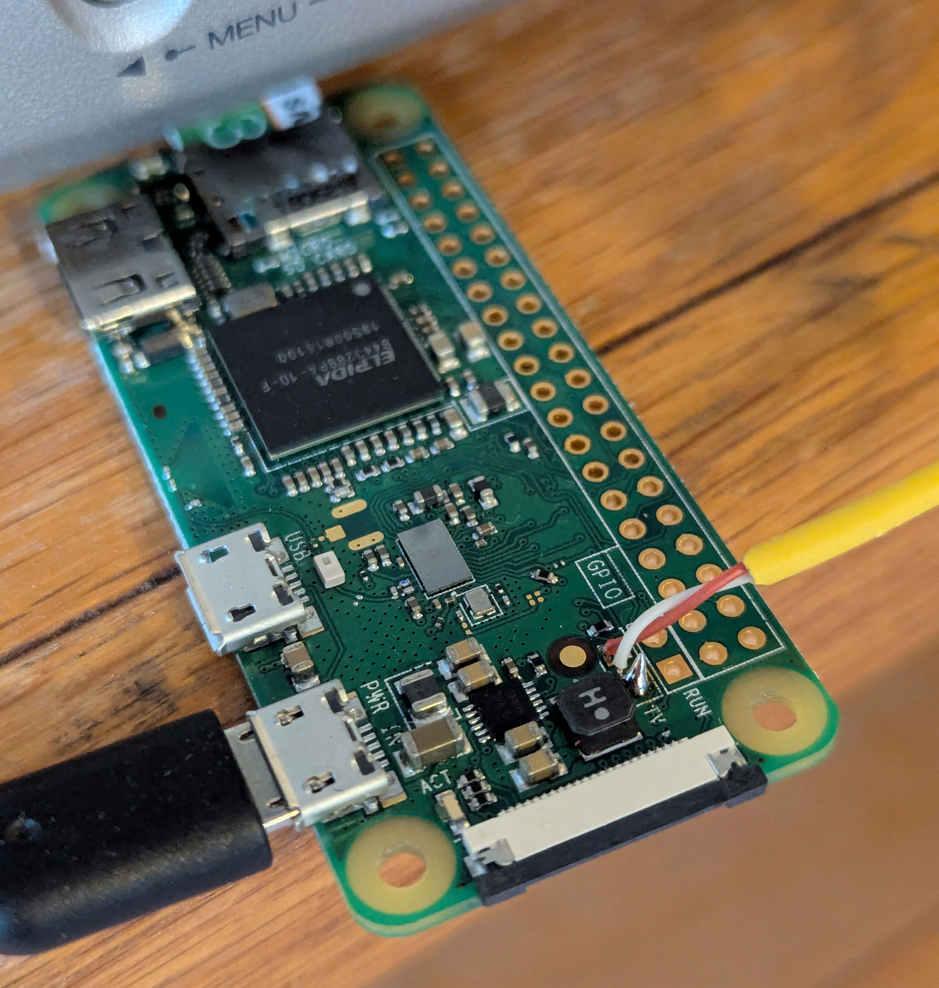 Closeup of the Raspberry Pi that runs the clock