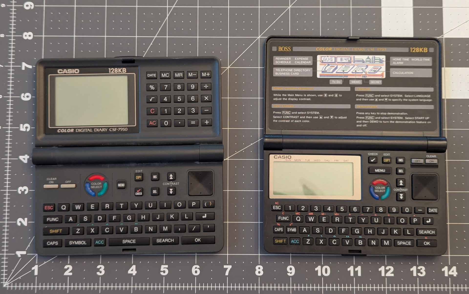 The CSF-7950 and CSF-4950W, lids open. Side by side for scale comparison