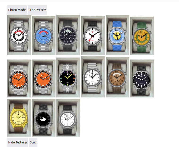 the watch simulator's presets